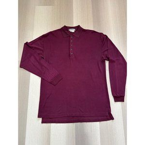 VTGE KIKIT Maurice Sasson Men's Polo Shirt Size L Butgandy Long Sleeve Silk